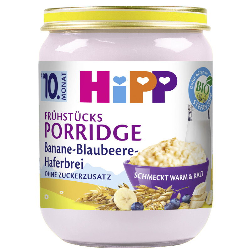 HiPP Organic Breakfast Porridge, Banana-Blueberry-Oatmeal, 160g