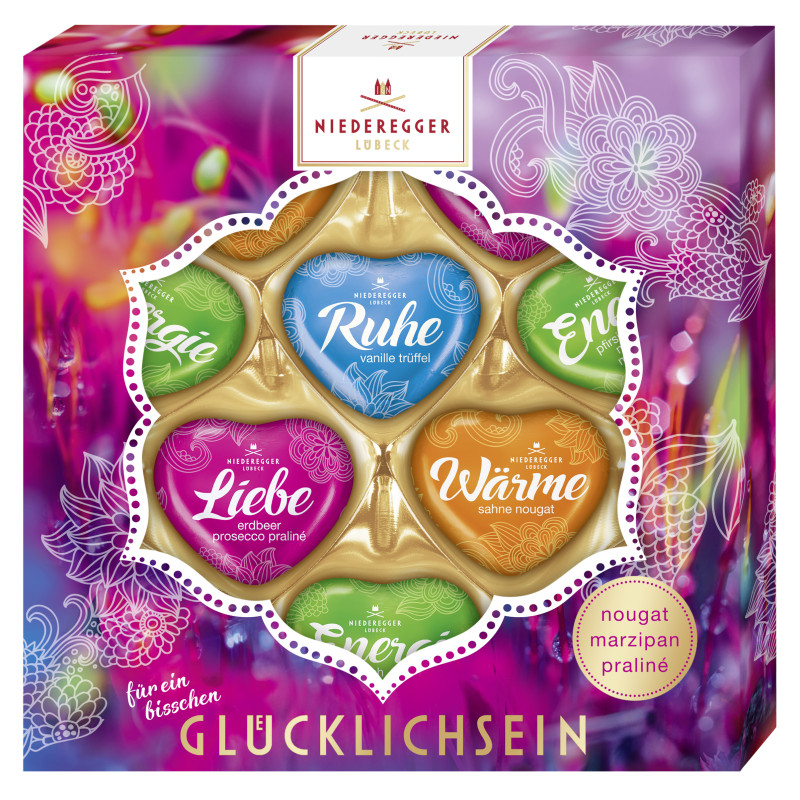 Niederegger Herzen Sortiment »Für ein bisschen Glücklichsein« 125g