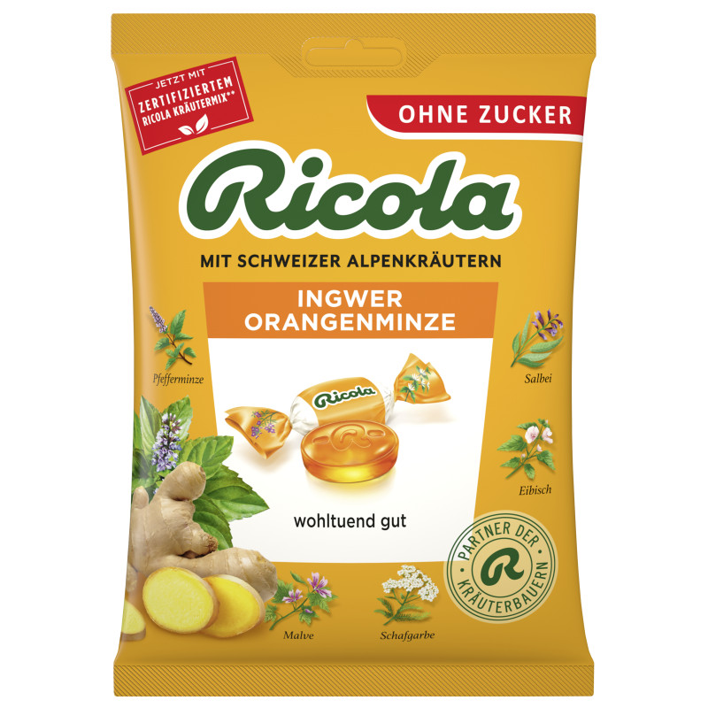 Ricola Ingwer-Orange-Minze ohne Zucker 75g