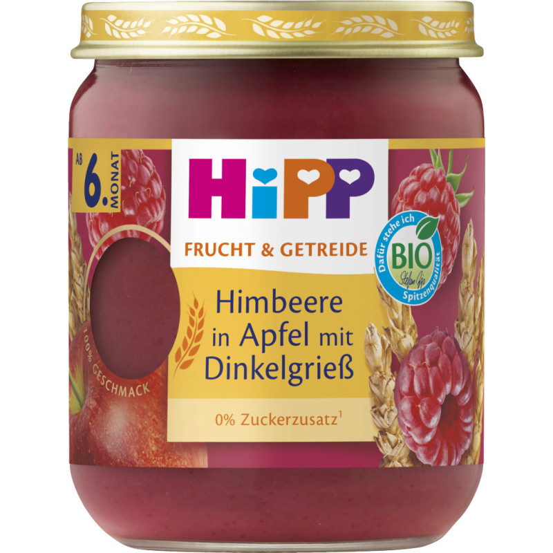 HiPP Himbeere in Apfel mit Dinkelgriess