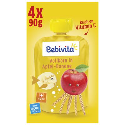 Bebivita Kids Fun Fruit and Grains: Whole Grain in Apple-Banana, 4 x 90g