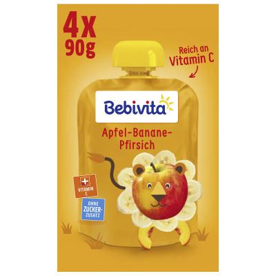 Bebivita Quetschbeutel Frucht Apfel-Banane-Pfirsich, 4x90g