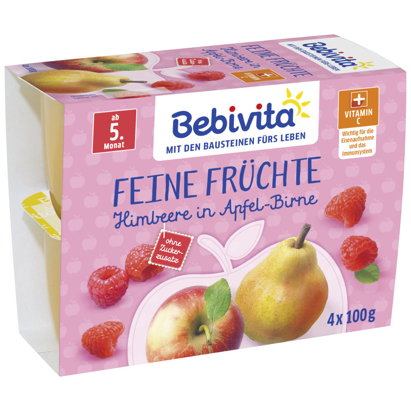 Bebivita Feine Früchte Himbeere in Apfel-Birne, 4x100g
