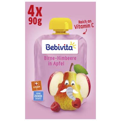 Bebivita Quetschbeutel Frucht Birne-Himbeere in Apfel, 4x90g