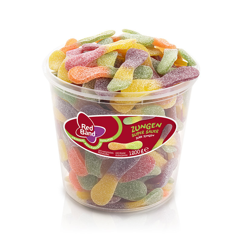 Red Band Fruit Gummy Tongues super sour 100 pieces can