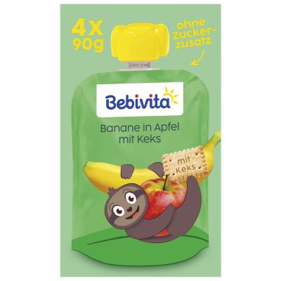 Bebivita Quetschbeutel Frucht und Keks Banane in Apfel mit Keks, 4x90g