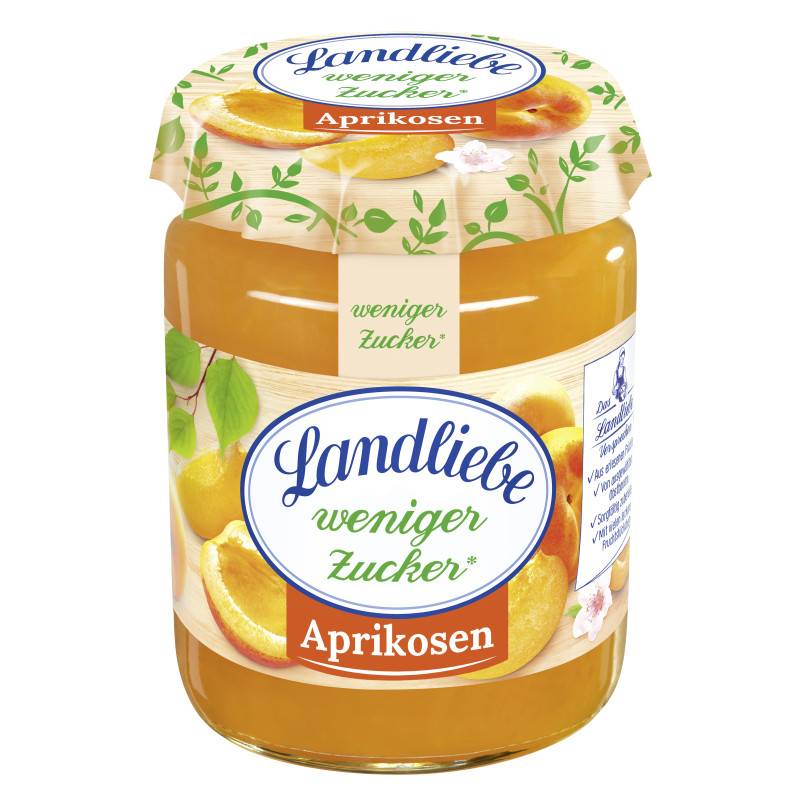 Landliebe less sugar, fruit spread, 180g apricot