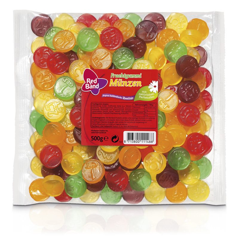 Red Band Fruit Gum Coins 500g Family Bag