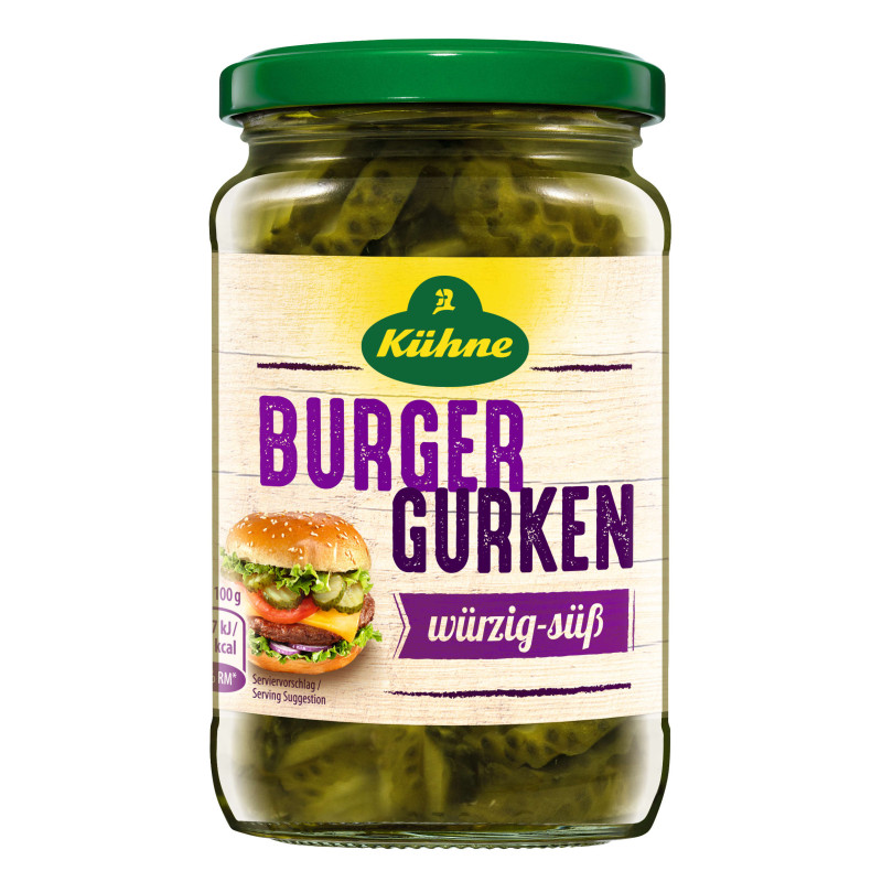 Kühne Burger Gurken, 370ml / 330g
