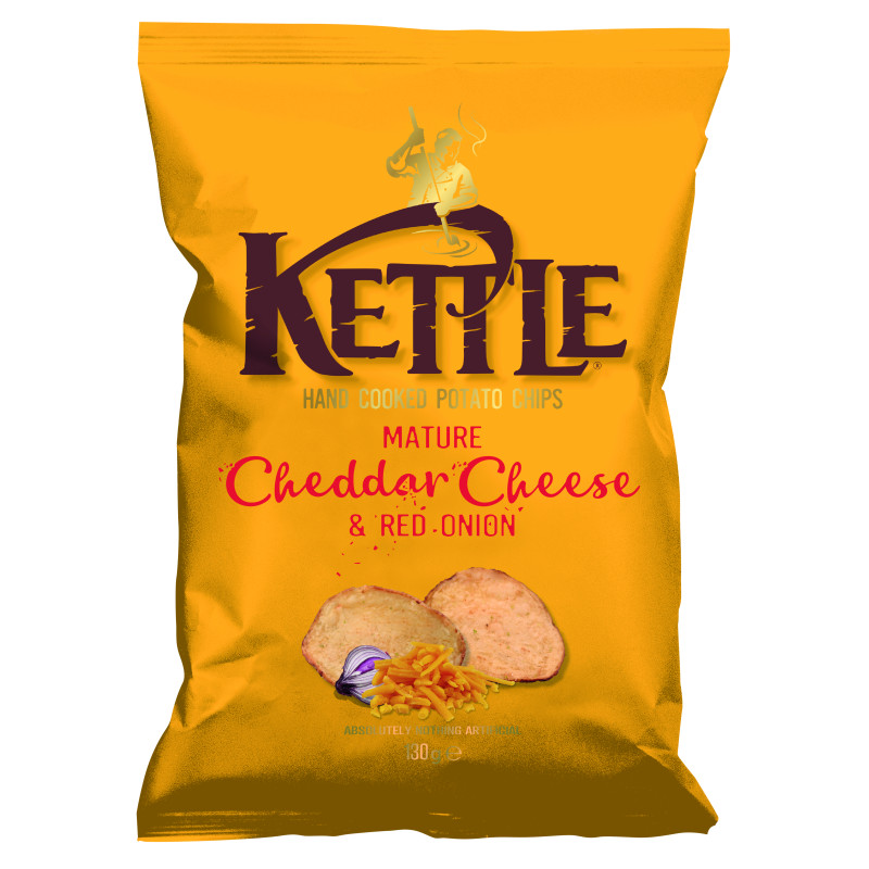KETTLE CHIPS MAT.CHEDDAR+RED ONION 130g