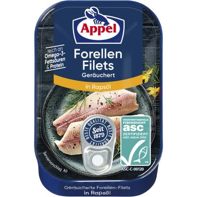 Appel ASC geräucherte Forellen-Filets in Rapsöl 110g