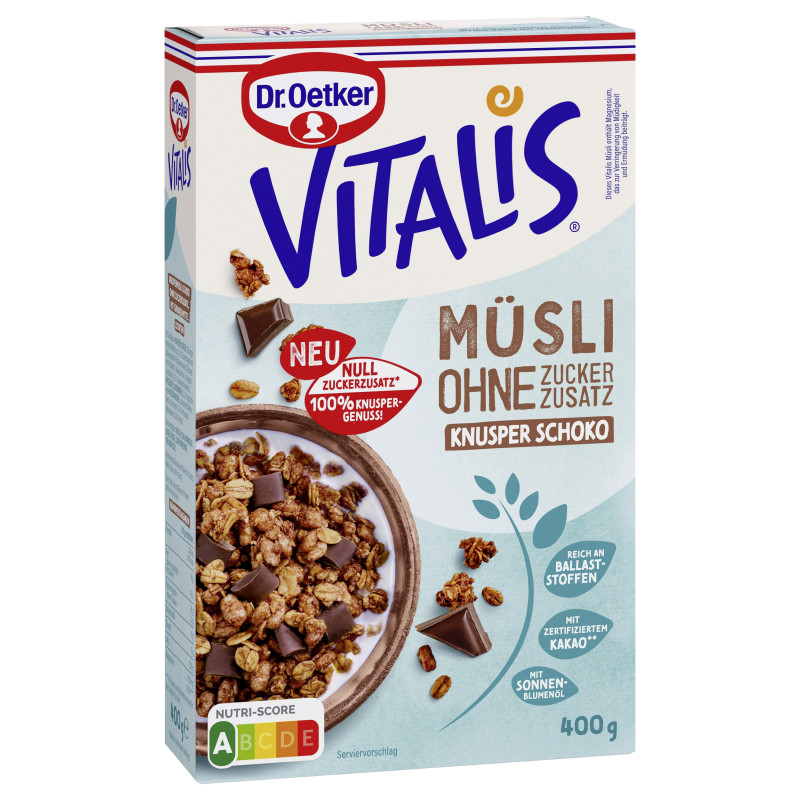 Dr. Oetker Vitalis O.Sugar addition Crunchy Chocolate RAC MB 400g