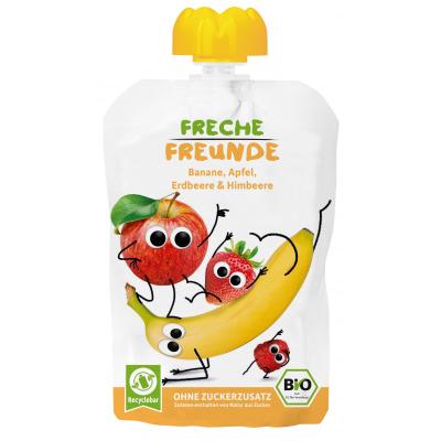 Cheeky Friends Organic Squeezy Banana, Apple, Strawberry & Raspberry 100g