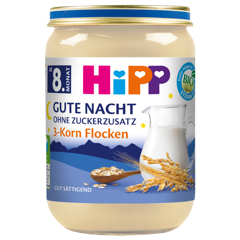 HiPP Bio Gute Nacht, ohne Zuckerzusatz, 3-Korn-Flocken, 190g