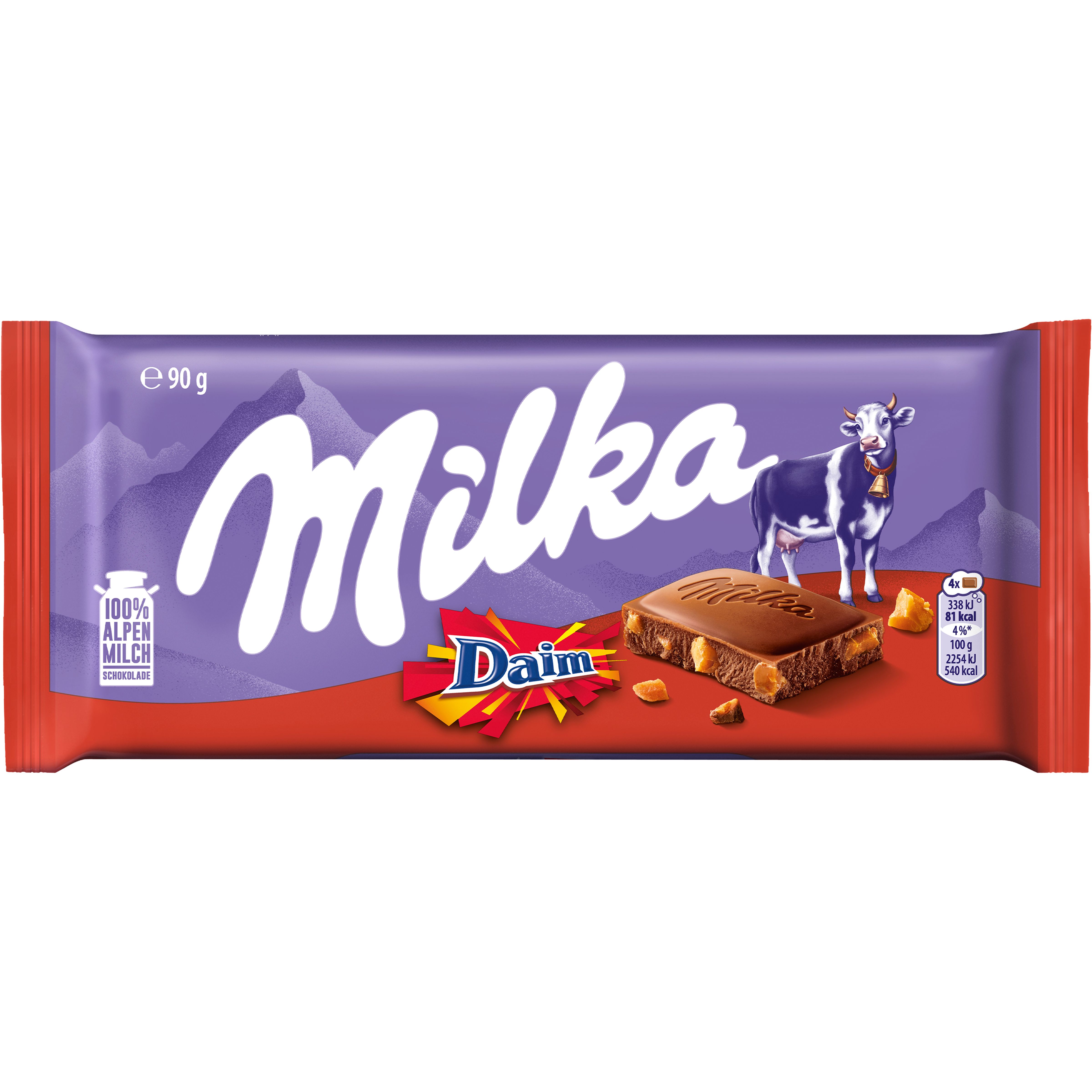 Milka Alpenmilch Schokolade mit Mandelkaramellstückchen 90g