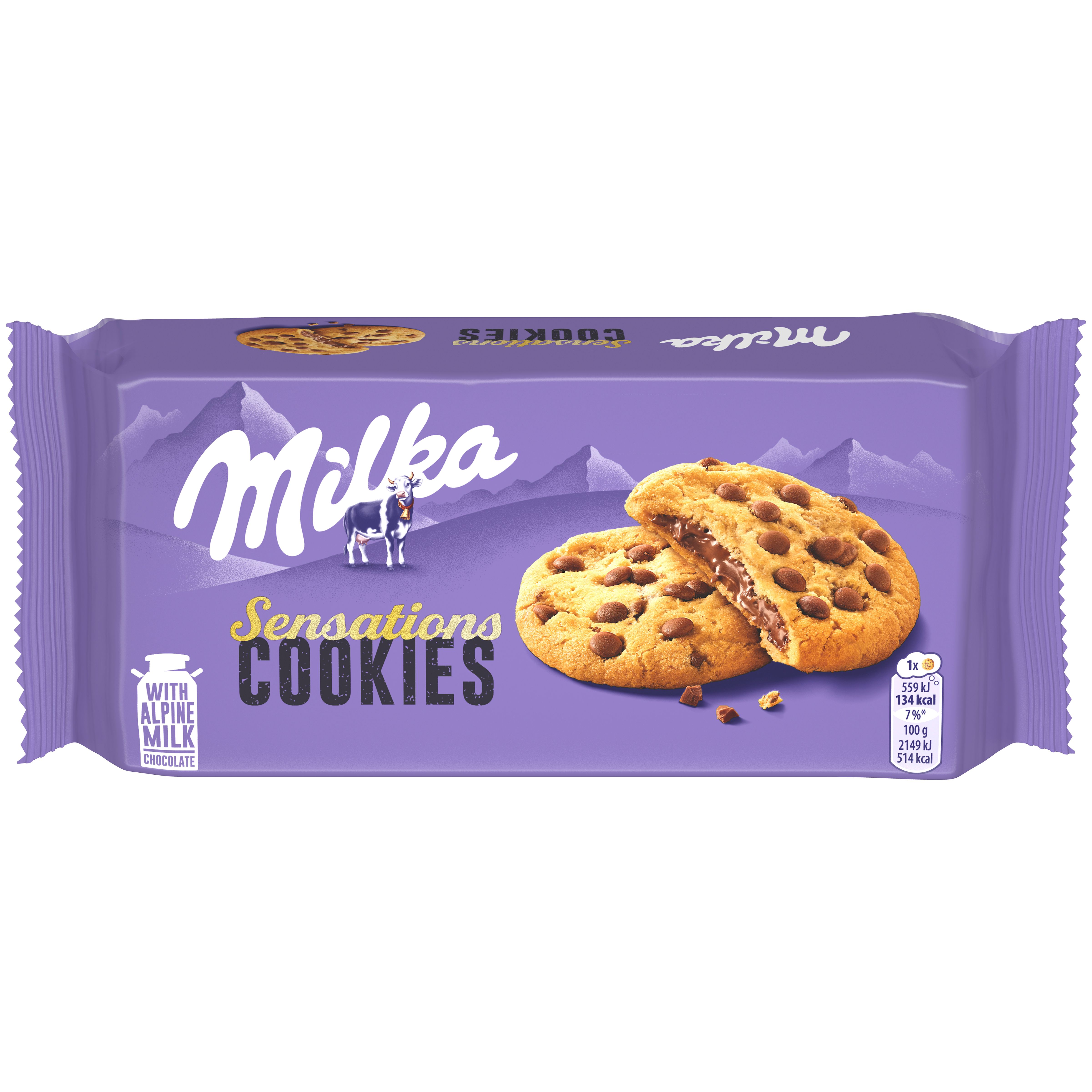 Milka Kekse mit Alpenmilch Schokoladenstückchen und Füllung Milchschokolade 156g