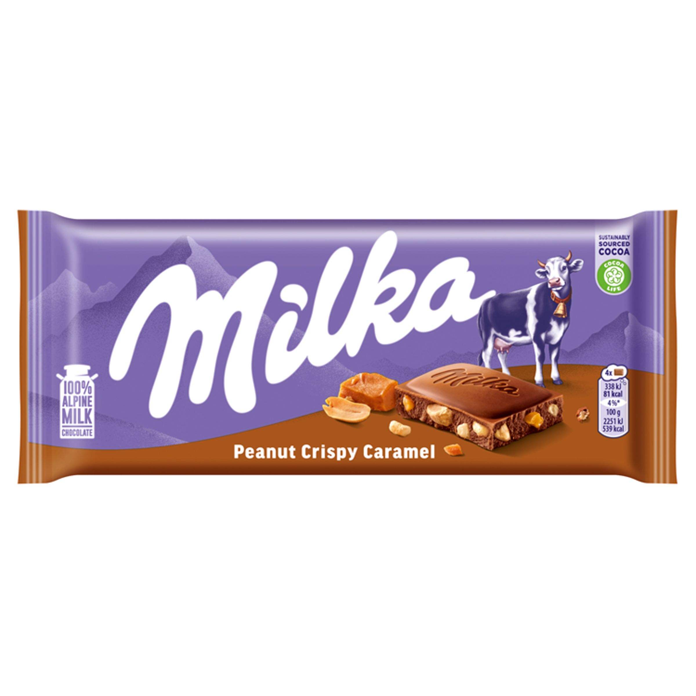 Milka Alpenmilch Schokolade Erdnuss Karamell Getreidecrispies 90g
