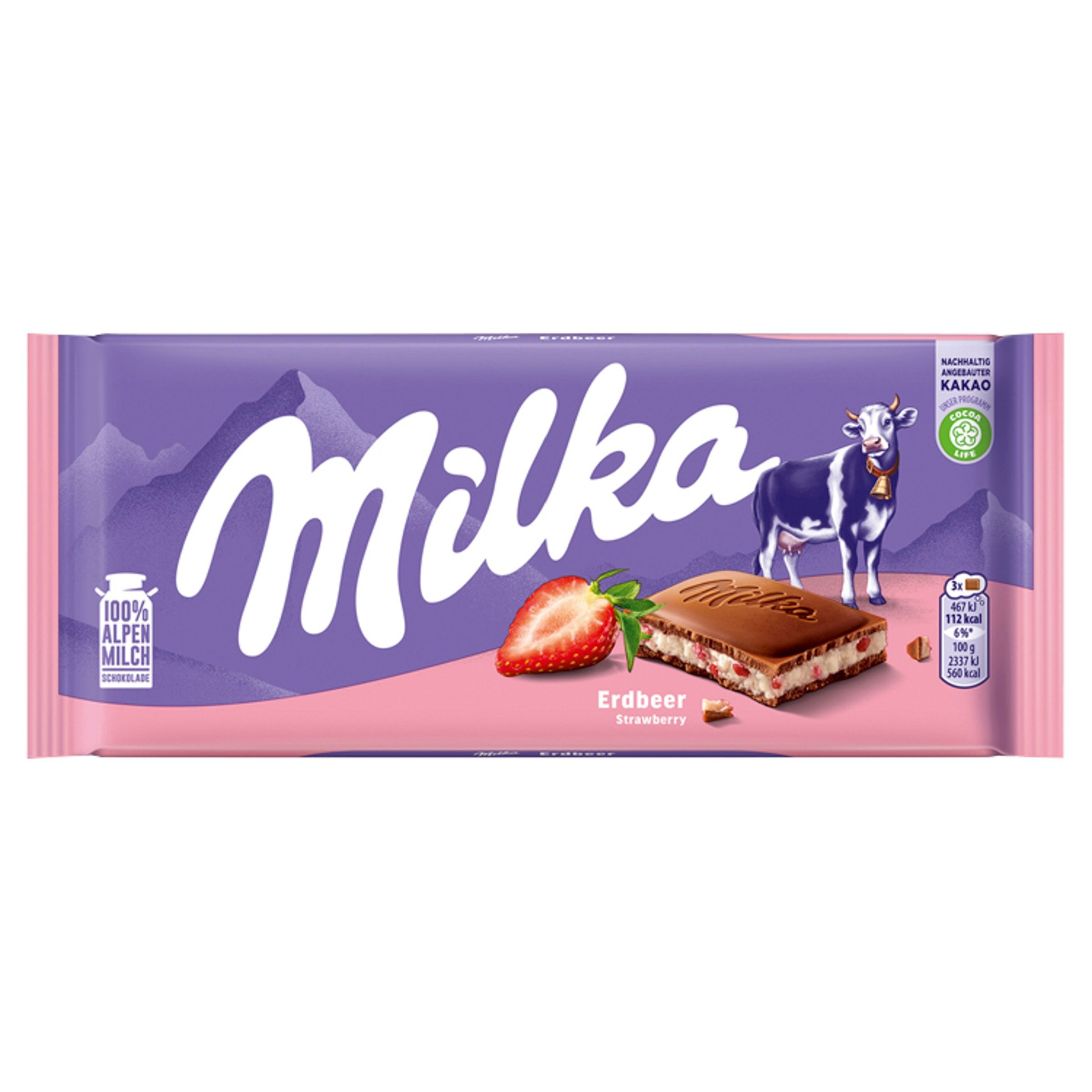 Milka Alpenmilch Schokolade mit Erdbeerfüllung 100g