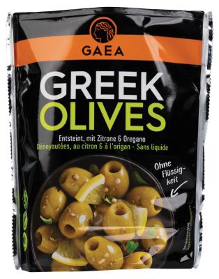 Gaea Greek Pitted Green Olives Marinated with Lemon and Oregano 150g