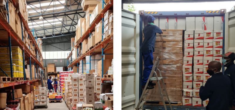 Entladen der Lieferungen in Rias Lager